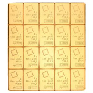 20 x 1g Gold Tafelbarren, alle Hersteller